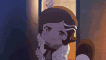 a cartoon drawing of a little girl with a striped tail