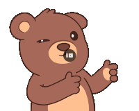 a brown teddy bear giving a thumbs up