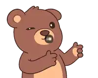 a brown teddy bear giving a thumbs up
