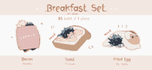 a breakfast set with bacon toast and fried egg is being advertised