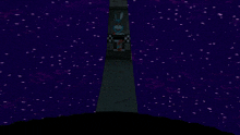 a purple background with a cartoon character standing in the middle of it