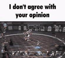 a screenshot of a video game with the words " i don 't agree with your opinion "