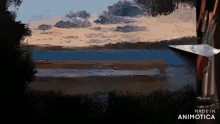 a painting of a body of water with the words made in animotica below it