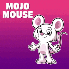 a picture of a white mouse with the words mojo mouse below it