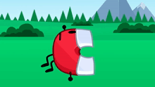 a cartoon drawing of a red magnet with a hole in it 's mouth