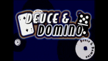 a blue background with the words deuce & domino written on it