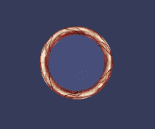a gold ring with a red parrot inside of it on a blue background