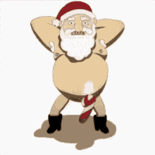 a cartoon of a naked santa claus dancing