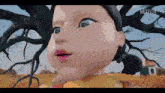 a close up of a doll 's face with the word netflix on the bottom