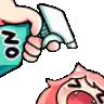 a cartoon of a person holding a spray bottle over another person 's head .