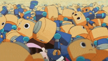 a bunch of cartoon characters are laying on the ground