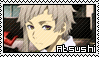 a close up of a person 's face with the name atsushi written on it .