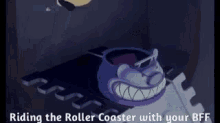 a cartoon of a person riding a roller coaster with another person .