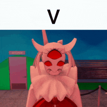 a cartoon character is standing in front of a kitchen door