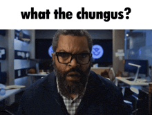 a man with glasses and a beard is asking what the chungus is