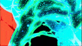 a painting of a person 's torso with a blue and green background