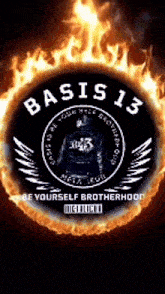 the logo for basis 13 is surrounded by fire