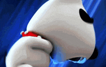 a close up of a cartoon character 's face with a red collar