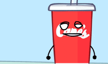 a cartoon character is standing next to a cane 's soda cup