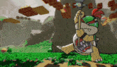 a cartoon character holding a stick in a video game
