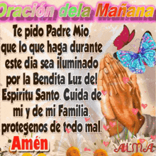 a prayer in spanish with a picture of a person praying