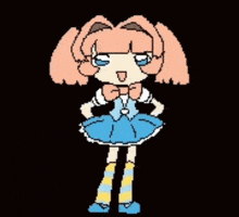 a pixel art of a girl with pink hair and a bow tie .