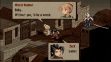 a video game scene with a speech bubble that says misted matron baby without you i d be a wreck