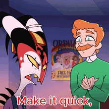 two cartoon characters are standing in front of an orphan chapter poster