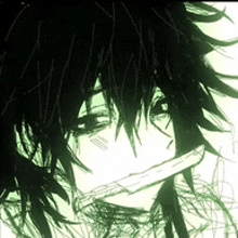 a close up of a drawing of a person with long black hair