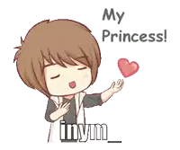 a cartoon of a boy holding a heart with the words " my princess " above him