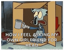squidward from spongebob squarepants is in a cardboard box