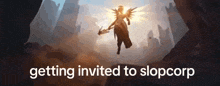 a picture of a woman with the words getting invited to slopcorp below her