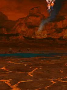 a cartoon drawing of a man with a glowing head and a mountain in the background