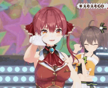 a girl with red hair is giving a thumbs up sign