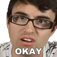 a man wearing glasses is making a funny face and the word okay is above him