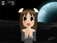 a cartoon girl is standing in front of a screen that says ' 1273 ' on it