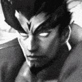 a black and white drawing of a man with horns and a v on his forehead