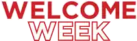 a sign that says welcome week in red letters