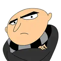 a cartoon character with a scarf around his neck has a serious look on his face