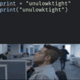 a black screen with the words print = " unulowktight " print ( " unulowktight " )