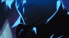 a close up of a person with blue hair