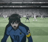 a soccer player with the number 10 on his jersey stands on the field