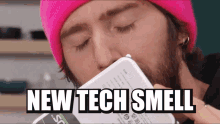 New Tech Smell Linus GIF - New Tech Smell Linus Linus Tech Tips GIFs