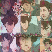 a collage of cartoon faces with the words good morning from caspian panther