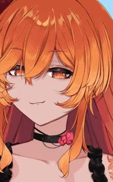 a close up of a girl 's face with orange hair