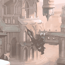 a cartoon drawing of a castle with the number p1 on the bottom right