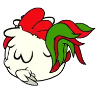 a cartoon drawing of a chicken with a red tail and green tail