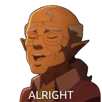a cartoon of a bald man with glasses and the words alright on the bottom