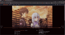 a screenshot of a video on crunchyroll shows a boy and a girl looking at each other