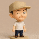 a cartoon character wearing a hat and a white shirt jumps in the air